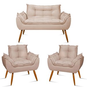 Kit Namoradeira Opala + 2 Poltronas para Sala Balaqui Decor Cor:bege