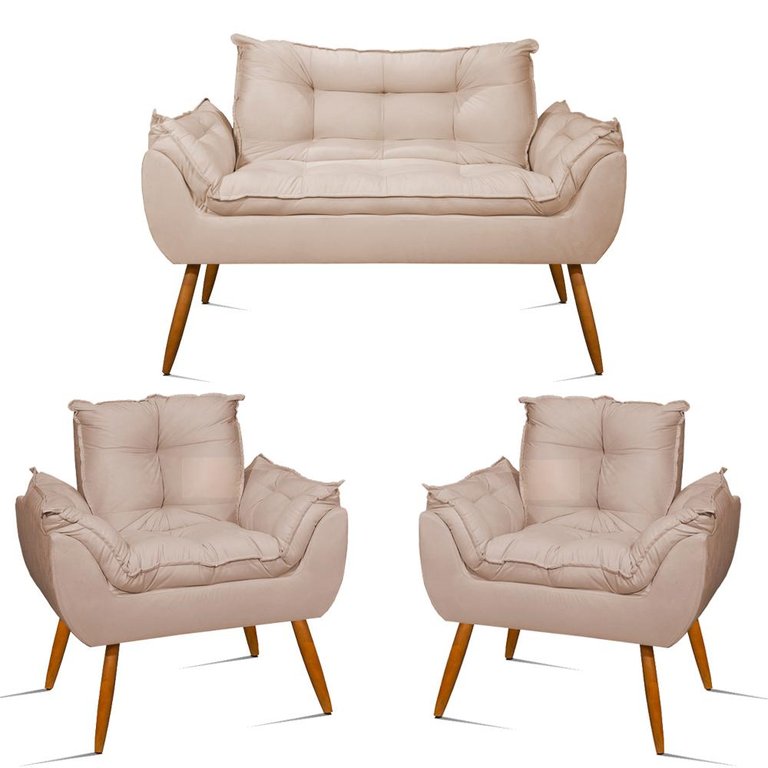 Kit Namoradeira Opala + 2 Poltronas para Sala Balaqui Decor Cor:bege Kit Namoradeira Opala + 2 Poltronas para Sala Balaqui Decor Cor:bege