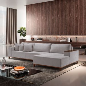 Sofá Grécia 4 Lugares com Chaise Linho 2,90M