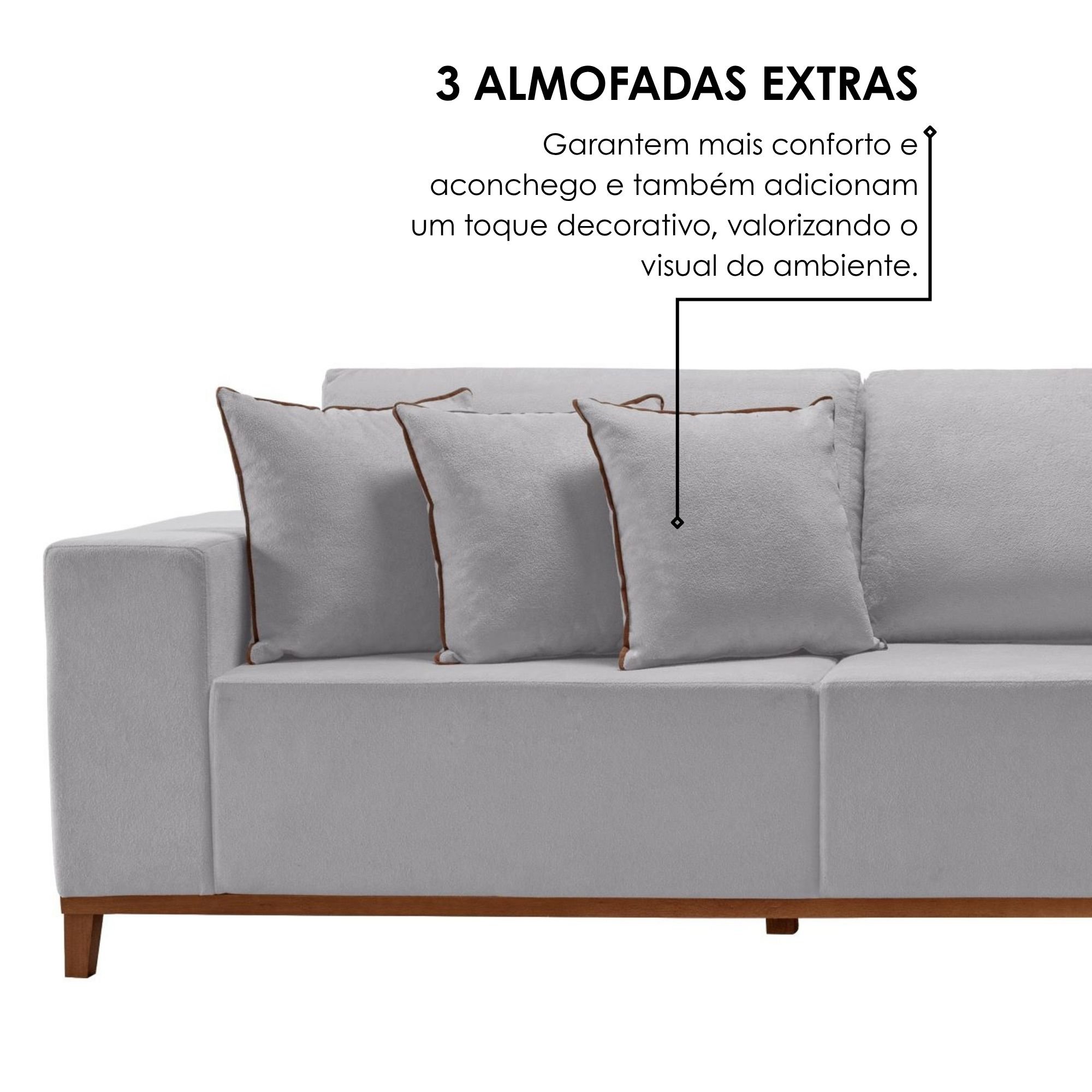 Sofá Grécia 4 Lugares com Chaise Linho 2,90M - 6