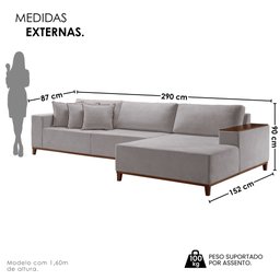 Sofá Grécia 4 Lugares com Chaise Linho 2,90M - 4