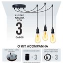 Ver imagem 6 de Lustre Aranha com 3 Pendentes (2m Cabo Preto + Soquetes + Canopla)