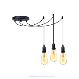 Lustre Aranha com 3 Pendentes (2m Cabo Preto + Soquetes + Canopla) - 1