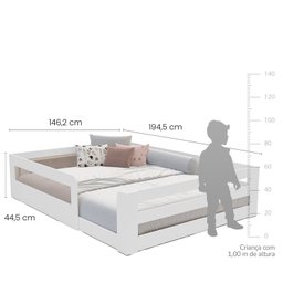 Cama Montessoriana Infantil Space Casal com Rattan e Grade de Segurança em Mdp Casatema - 3