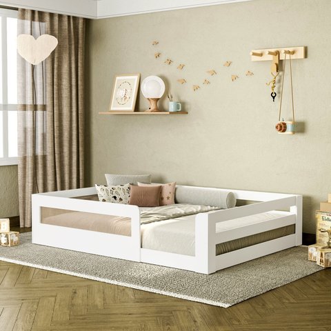 Cama Montessoriana Infantil Space Casal com Rattan e Grade de Segurança Casatema MadeiraOriginals