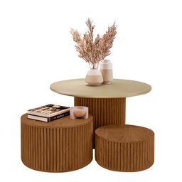 Conjunto 3 Mesas Decorativas Lua em Madeira Maciça - Imbuia Mel - 2