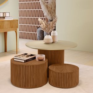 Conjunto 3 Mesas Decorativas Lua em Madeira Maciça - Imbuia Mel