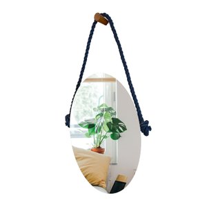 Espelho Decorativo Adnet Vintage Alça Sisal Azul Oval 60x40 cm 40 x 60 cm oval