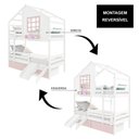 Ver imagem 5 de Beliche Casinha com Janela 02 Gavetas Rosa com Escada/ Escorregador e Grade de Proteção Madeira
