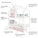 Ver imagem 4 de Beliche Casinha com Janela 02 Gavetas Rosa com Escada/ Escorregador e Grade de Proteção Madeira