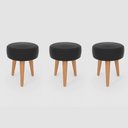 Ver imagem 1 de Kit 3 Banqueta Baixa Cozinha 48cm Estofada Preto Madeira Maciça Urban