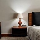 Ver imagem 2 de Abajur Pequeno para Quarto Luminária de Mesa Marrom Petra com Cúpula 53x25 Cm
