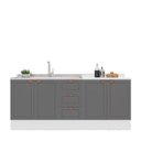 Ver imagem 3 de Cozinha Pérola com Rodapé 2 Peças Balcão 3 Gavetas 2 Portas e Balcão 2 Portas Yescasa Cinza/Branco