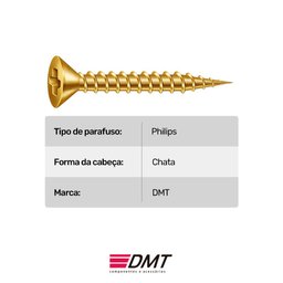 Caixa 1000 Parafusos 3.5x25 Chipboard Chata Phillips para Móveis Madeira - DMT - 2