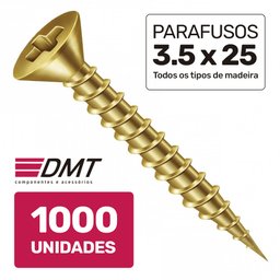 Caixa 1000 Parafusos 3.5x25 Chipboard Chata Phillips para Móveis Madeira - DMT - 1