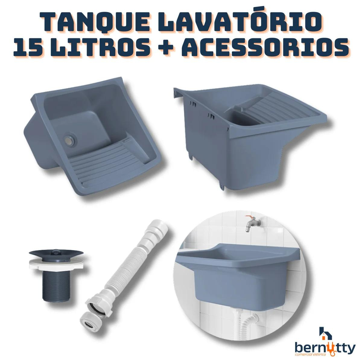 Kit Completo Tanque Cinza Lavatório Abs 15 Litros com Válvula Sifão e Parafussos para Fixação - 2