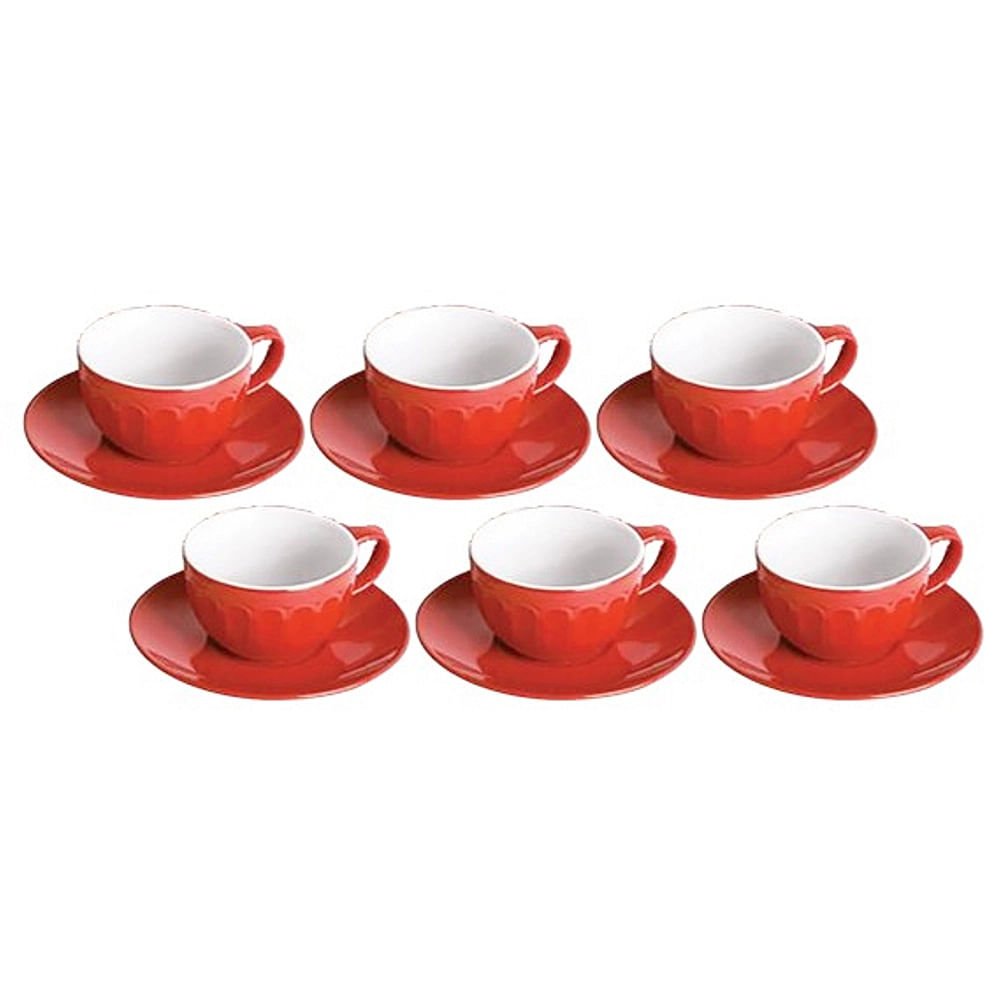 Conjunto de Xícaras com Pires Cazza Amor em Cerâmica Vermelho 6 Peças 80ml - 2
