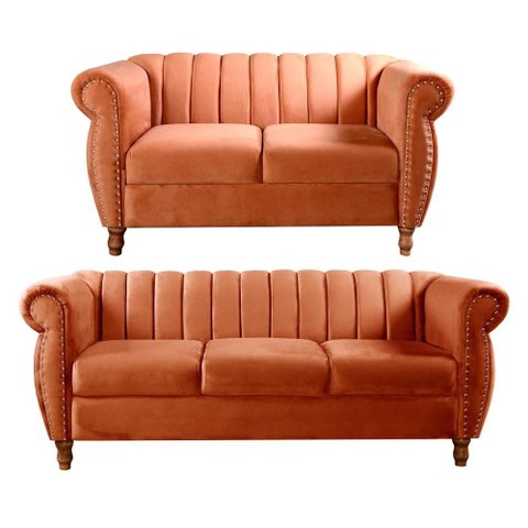 Conjunto Realeza 2 e 3 Lugares Cor:Veludo Terracota 400