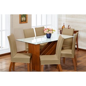 Kit de Capas de Cadeira Estofada 6 Lugares Mesa de Jantar Protege Muda a Decoração Malha Helanca Lis