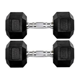 Par Halteres 10kg + 10kg Dumbbell Sextavado Emborrachado Pegada Cromada Gallant (gdb10f3b-pt) - 1