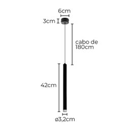 Pendente 3,2x40cm 5w 3000k Bivolt Metal Preto+acrílico - 3