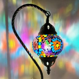 Abajur Turco Mosaico Metal e Vidro Colorido Bivolt 40cm - 4