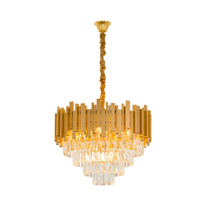 Luminária Pendente Lustre Luxuoso Dourado e Cristais Vana Sindora Inl103