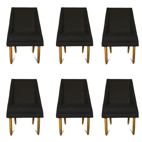 kit 06 Cadeiras Para Sala De Jantar Ana Pés Palito Suede Preto - D'Classe Decor