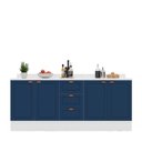 Ver imagem 3 de Cozinha Pérola com Rodapé e Tampo 2 Peças Balcão 2 Gavetas 3 Portas e Balcão 2 Portas Yescasa Azul/Branco