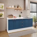 Ver imagem 1 de Cozinha Pérola com Rodapé e Tampo 2 Peças Balcão 3 Gavetas 2 Portas e Balcão 2 Portas Yescasa Azul