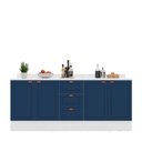 Ver imagem 3 de Cozinha Pérola com Rodapé e Tampo 2 Peças Balcão 3 Gavetas 2 Portas e Balcão 2 Portas Yescasa Azul