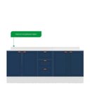 Ver imagem 5 de Cozinha Pérola com Rodapé e Tampo 2 Peças Balcão 3 Gavetas 2 Portas e Balcão 2 Portas Yescasa Azul