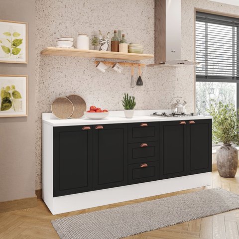 Cozinha Pérola com Rodapé e Tampo 2 Peças Balcão 2 Gavetas 3 Portas e Balcão 2 Portas Yescasa