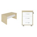 Ver imagem 2 de Conjunto Escritório Completo Mesa Tamburato 158,5cm Gaveteiro 3 Gavetas Carvalho/Branco Artany