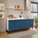 Ver imagem 1 de Cozinha Pérola com Tampo 2 Peças Balcão 2 Gavetas 3 Portas e Balcão 2 Portas Yescasa Azul/Branco