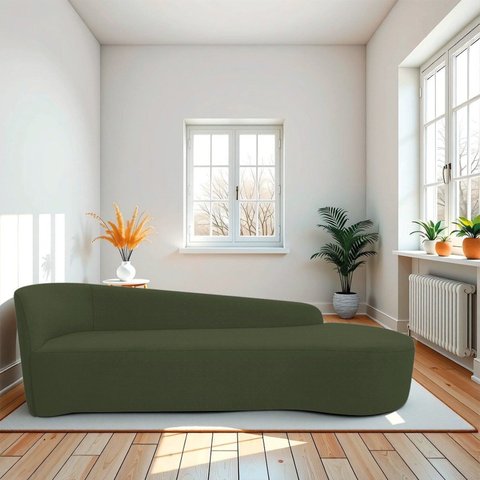 Recamier Curvo Orgânico 200cm 3 Lugares Lado Direito para Sala Estar e Linho Paris Verde
