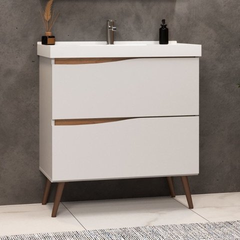 Gabinete para Banheiro com Pés com Lavatório 02 Gavetas 80cm Lille Móveis Bosi