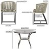 Mesa com 4 Cadeiras de Jantar Roma 100cm e Noronha em Aluminío Preto Corda Nautica Estofado 6 Trama - 2