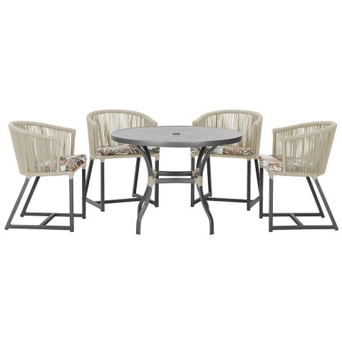 Mesa com 4 Cadeiras de Jantar Roma 100cm e Noronha em Aluminío Preto Corda Nautica Estofado 6 Trama