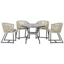 Ver imagem 1 de Mesa com 4 Cadeiras de Jantar Roma 100cm e Noronha em Aluminío Preto Corda Nautica Estofado 6 Trama