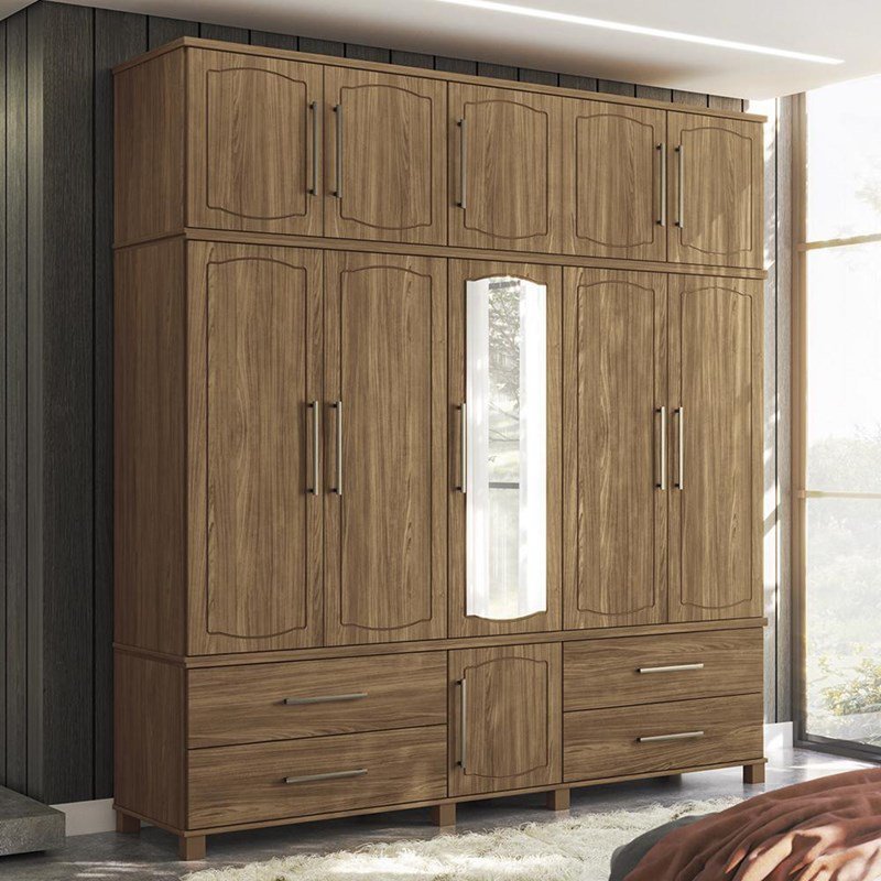 Guarda Roupa Casal Londres Triplex 11.4 Jatobá com Espelho
