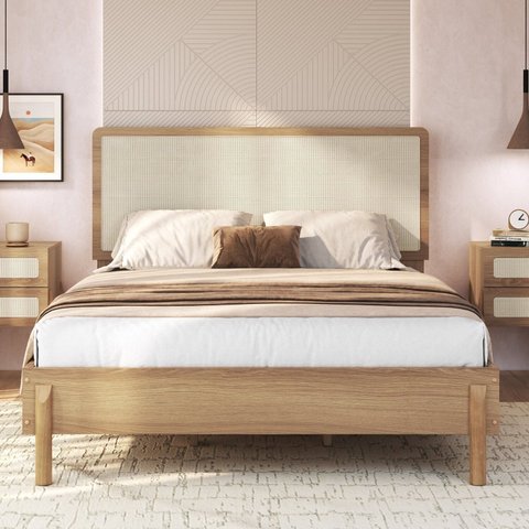 Cama Casal com Cabeceira Telada e Pé Madeira Maciça 152cm Oslo Marrom/Hanover