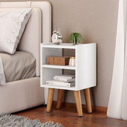 Mesa de Cabeceira Atenas com Pé Palito Mesa de Cabeceira Retrô - Branco - 2