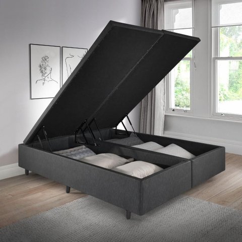Base Box Baú King 193x203 Cm Courino Linho Preto