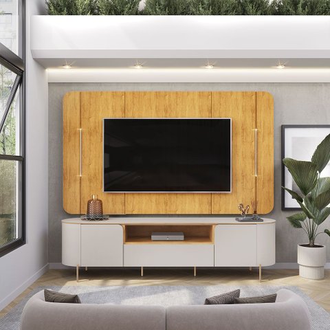 Painel e Bancada Tv 75" Floro Frisos Chanfrados 2 Portas Bali/cedro G18 - Gran Belo