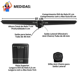Ralo Linear 5x80 Banheiro Inox Oriente Coletor Preto Saídas 40mm com Tela (5cm X 81cm) - 6