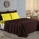 Ver imagem 1 de Jogo de Cama Casal Viúva Nobre 4 Peças Malha 100% Algodão - Marrom / Amarelo