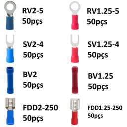 Kit Terminal Elétrico Forquilha Olhal Fêmea Luva 0,5 a 2,5mm - 2