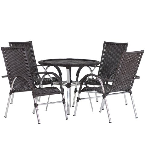 Kit 2 Espreguiçadeiras Catar 2 Mesas e 4 Cadeiras Vênus para Piscina, Varanda Trama Original