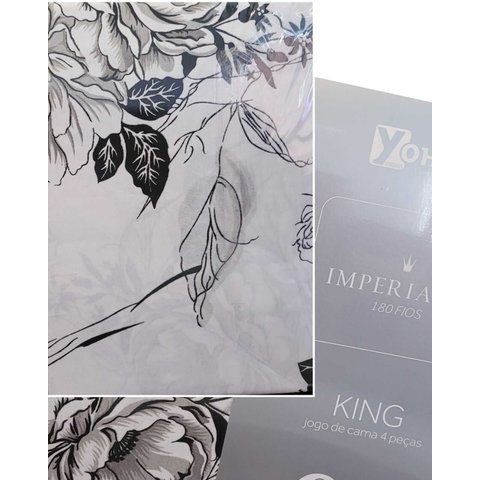 Jogo de Cama King 180 Fios Yohana 4 Peças Preto/branco Imperialle